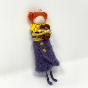 Needle felted handmade ornament teacher with books