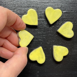Small Ceramic love heart magnets set / Valentine’s love heart shaped fridge magnets/ set of 6 pastel yellow heart magnets