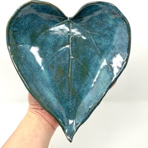 Handmade Ceramic Leaf Dish, Teal Glazed Trinket Tray, Spoon Rest, Soap Dish, Nature Inspired Home Decor, Unique Gift