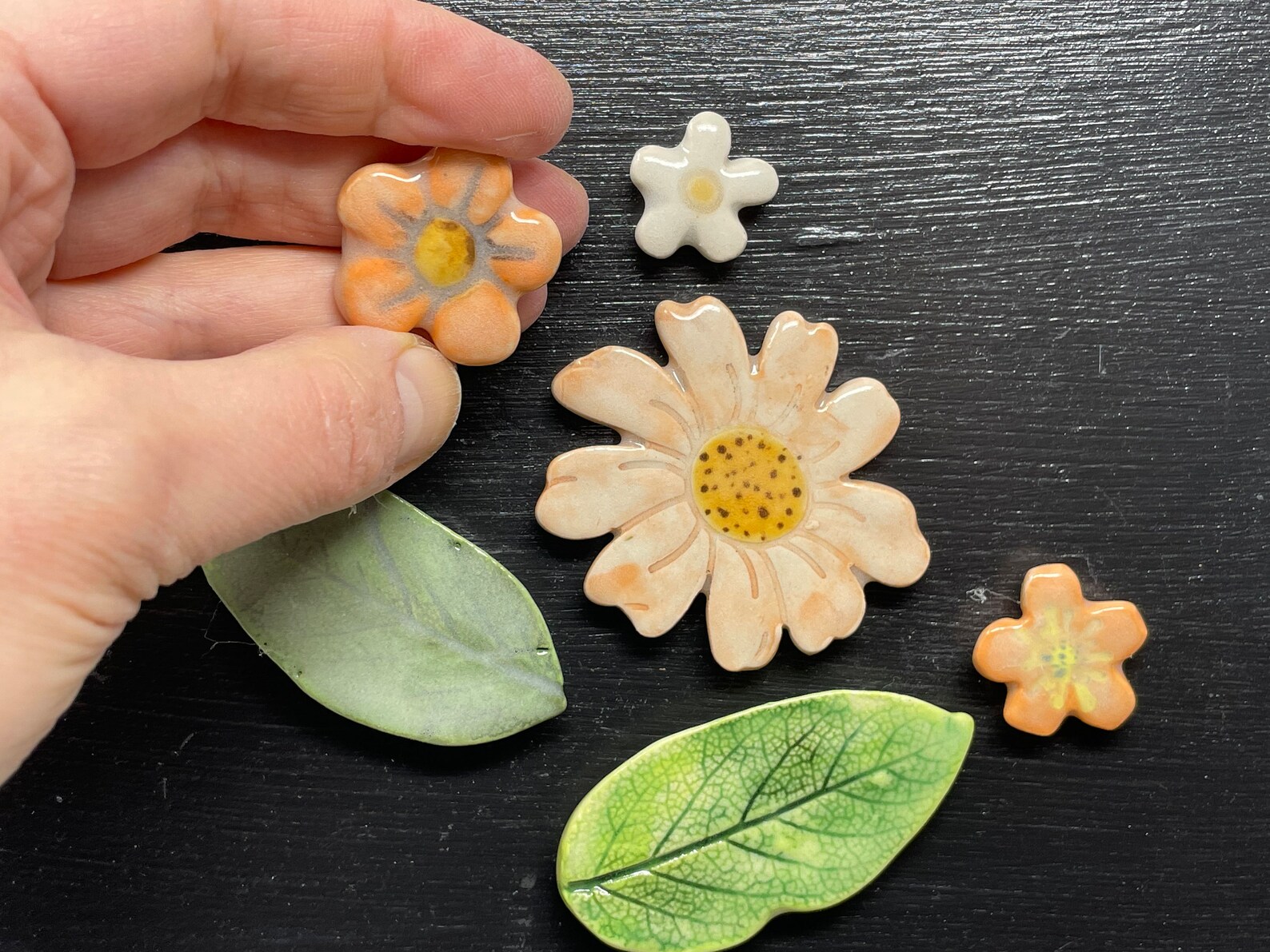 Nature Inspired Magnet Set / 6 Floral Fridge Magnets in Orange / Leaves ...