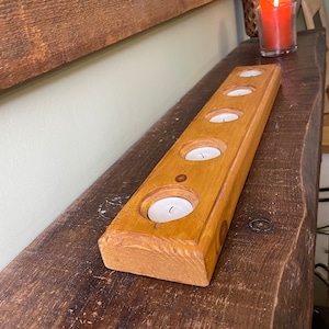 Tea light candle holder from reclaimed wood for 5 tealights / timber rustic tea light holder / handmade eco friendly
