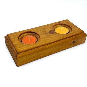 Tea light candle holder from reclaimed wood for 2 tealights / timber rustic tea light holder