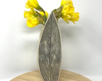 Handmade Ceramic Leaf Vase: Rustic Botanical Home Decor
