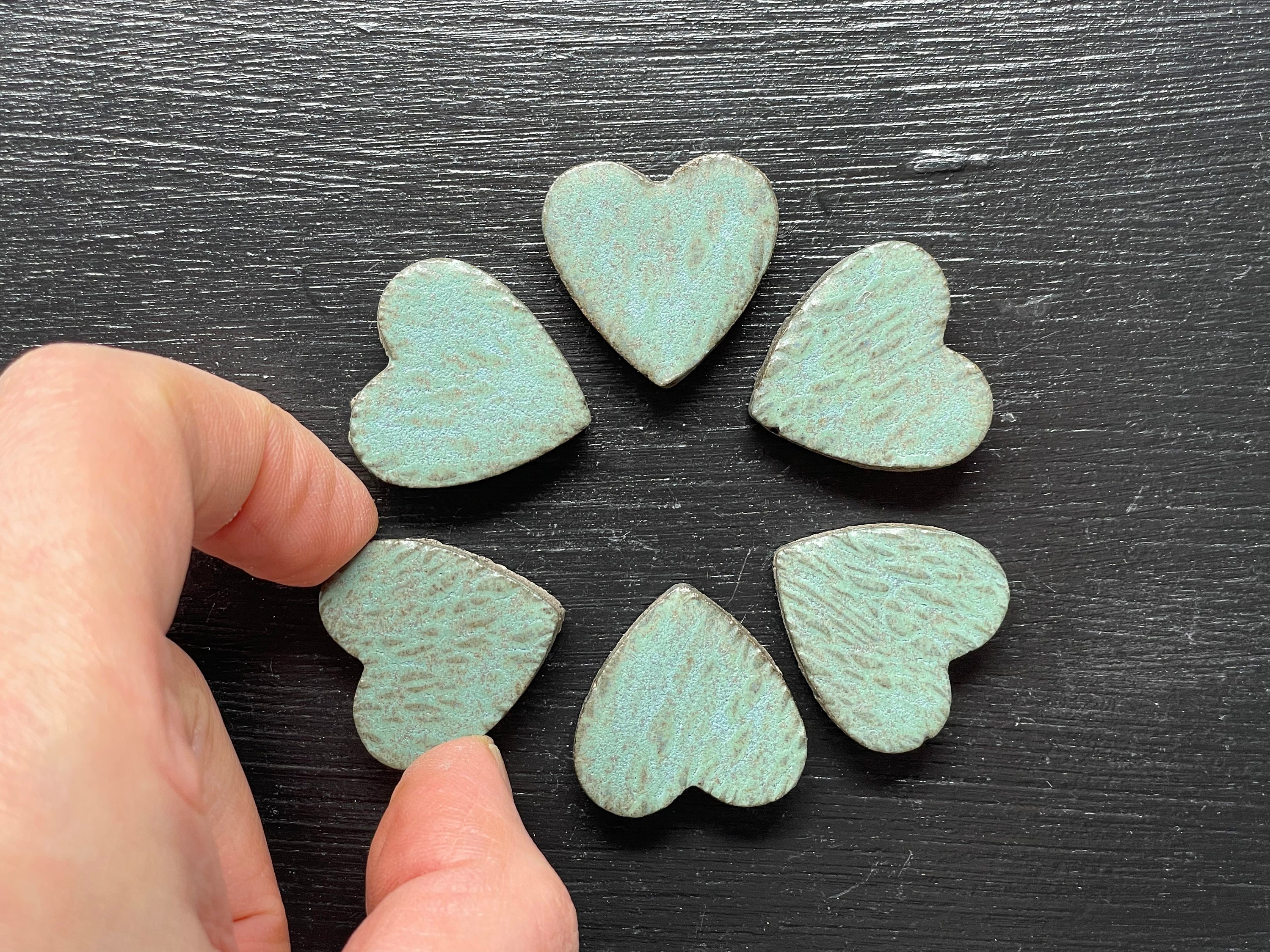 Set of four ceramic heart magnets in turquoise blue- handmade ceramic  magnets- Valentine's Day gift