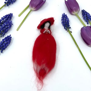 The lady in the red dress the fairy of Artists handmade red wool felted hanging tree decoration / Artists&#39; fairy /Waldorf Christmas ornament