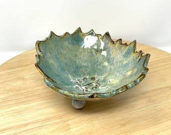 Handmade Ceramic Leaf Soap Dish: Rustic Blue-Green Bathroom Decor