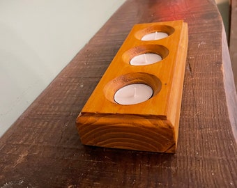 Tea light candle holder from reclaimed wood for 3 tealights / timber rustic tea light holder / handmade eco friendly