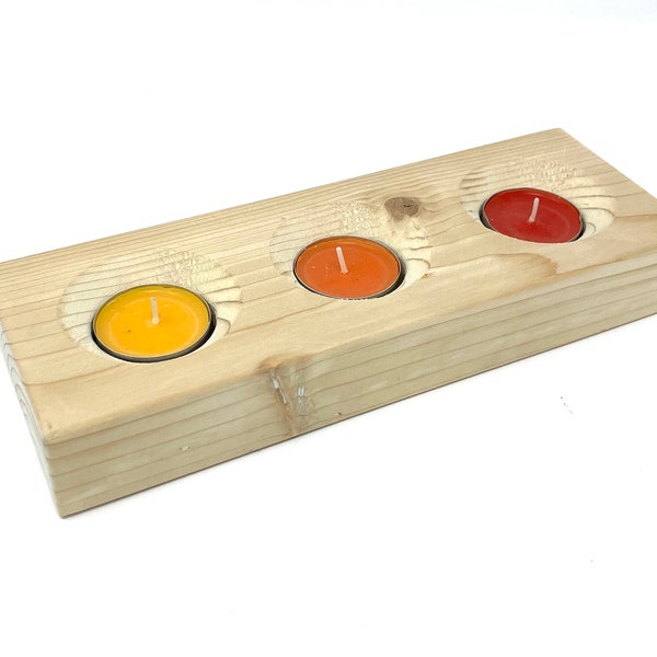 Tea light candle holder from reclaimed wood for 3 tealights / timber rustic tea light holder / handmade eco friendly