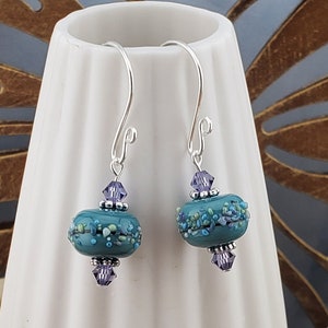 Lavender Bliss Artisan Glass Earrings, Lampwork Glass Bead handcrafted by a talented artisan, Silver Filled Earring Wire