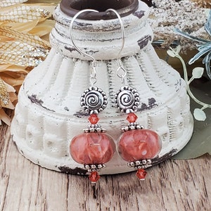 Peachy Keen Artisan Glass Earrings, Lampwork Glass Bead handcrafted by a talented artisan, Silver Filled Earring Wire