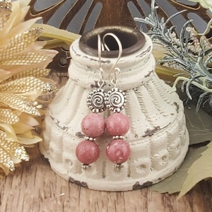 Thulite Banded 10mm Earrings, Silver Filled Earring Wire