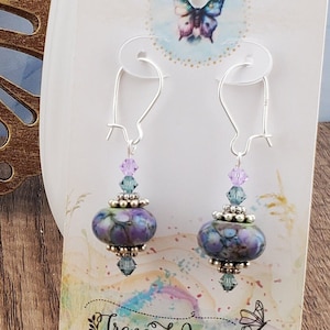 Pendientes de vidrio artesanales con forma de caleidoscopio, cuentas de vidrio de Murano hechas por un talentoso artesano, alambre para pendientes con forma de riñón relleno de plata