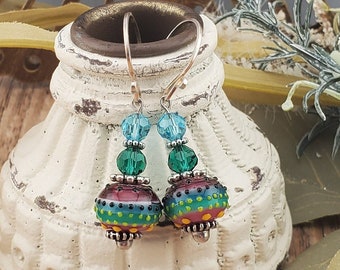 Calypso Bay Artisan Glass Earrings, Lampwork Glass Bead by Grace Lampwork Beads, Silver Filled Earring Wire