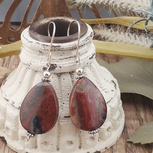 Apple Jasper  Earrings, Silver Filled Earring Wire