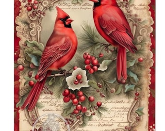 A4 Pair of Red Christmas Cardinals Rice Paper
