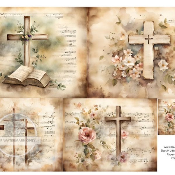 A4 Crosses Rice Paper - Faith, Cross, Floral, Bible