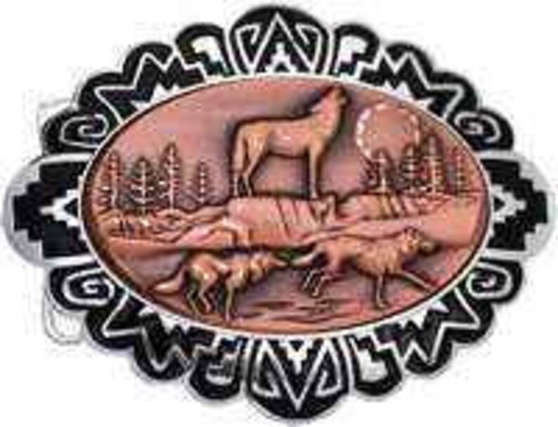 Running Wolves Western Belt Buckle on Copper
