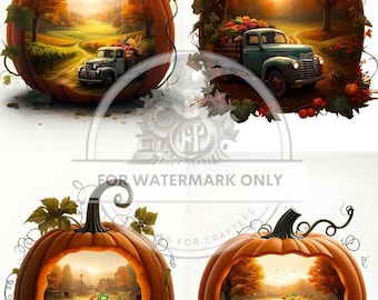 A4 Pumpkin Truck Quad Rice Paper - Fall, Autumn