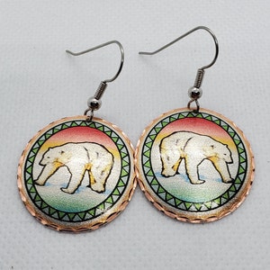 CEA- Beautiful Polar Bear COPPER earrings - Surgical Steel Hypo Allergenic Earwires.
