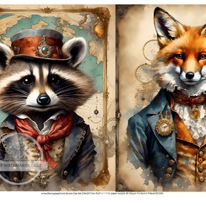 Duo de papier de riz A4 Victorien Gentlemen - Raton laveur et renard