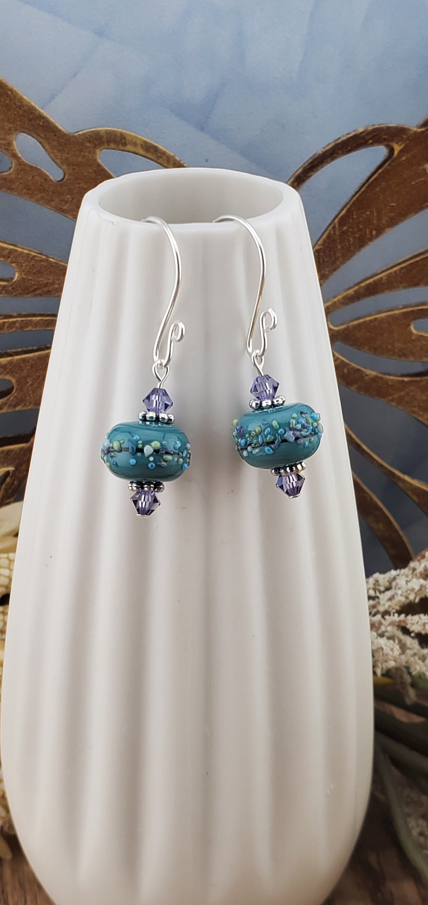 Lavender Bliss Artisan Glass Earrings, Lampwork Glass Bead