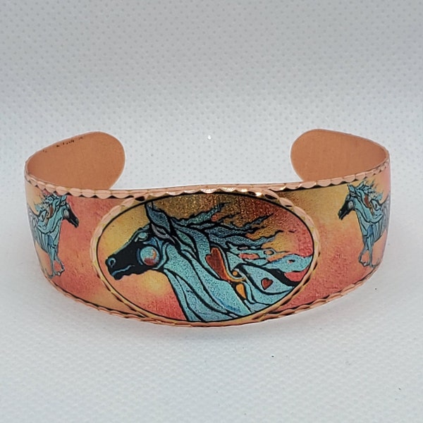 BR - Whimsical Horse Bracelet - Beautiful adjustable COPPER cuff bracelet.