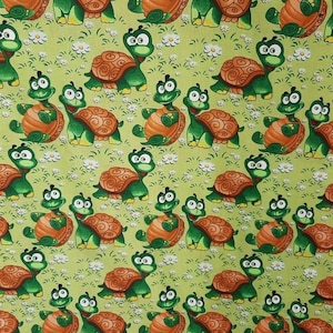 Goofy Turtles Fabric by the half yard. 100% Cotton.
