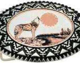 Howling Wolf - Western Belt Buckle on Copper