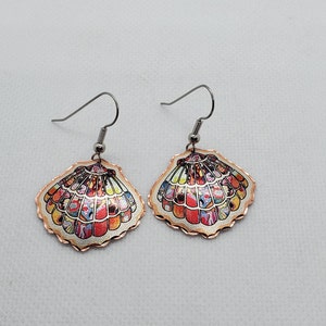 CEA - Colorful Copper Seashell - Beautiful COPPER earrings - Surgical Steel Hypo Allergenic Earwires.
