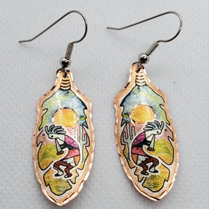 CEA -Kokopelli Copper Earrings - Beautiful COPPER earrings - Surgical Steel Hypo Allergenic Earwires.