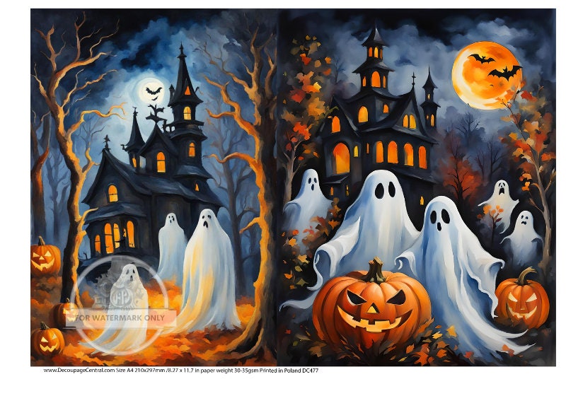 Rice Paper For Decoupage / Halloween Ghost Pink Pumpkin / 1 Rice