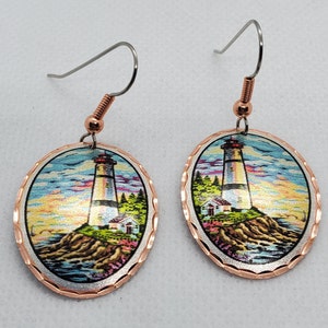 CEA -Beautiful Lighthouse COPPER earrings - Surgical Steel Hypo Allergenic Earwires.