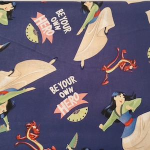 Disney MULAN Be your own hero - MUSHO Fabric by the half yard. 100% Cotton.