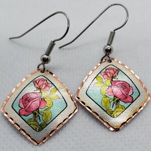 CEA - Beautiful Rose COPPER earrings - Surgical Steel Hypo Allergenic Earwires.