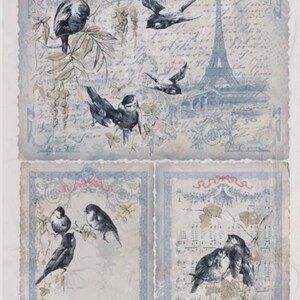 A4 Oiseaux en papier de riz bleu - Printemps