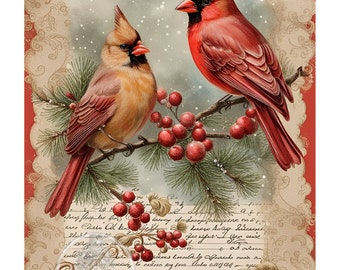 A4 Paar Christmas Cardinals Reispapier