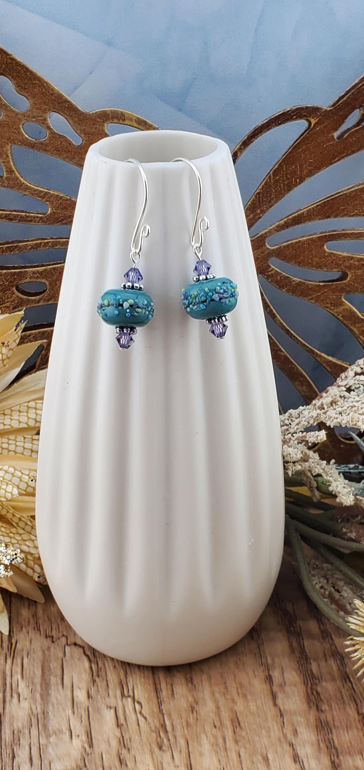Lavender Bliss Artisan Glass Earrings, Lampwork Glass Bead
