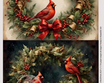 A4 Cardinal Wreath Duo Reispapier - Weihnachten
