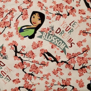 Disney PRINCESS MULAN Dreams Blossom Fabric by the half yard. 100% Cotton.