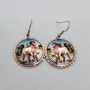 CEA- Beautiful Horse COPPER earrings - Surgical Steel Hypo Allergenic Earwires.