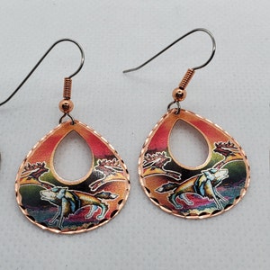 CEA - Beautiful Wolf COPPER earrings - Surgical Steel Hypo Allergenic Earwires.