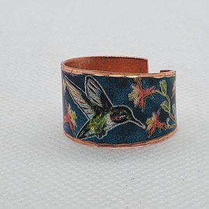 CRI -Colorful Hummingbird Floral Ring - Beautiful adjustable COPPER ring.