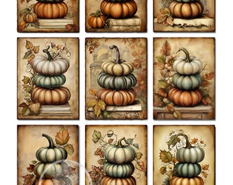 A4 Little Stacked Pumpkins on books Rice Paper - Fall, Autumn