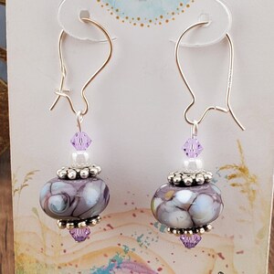 Marvelous Mauve Artisan Glass Earrings, Lampwork Glass Bead by a talented artisan, Silver Filled Earring Wire