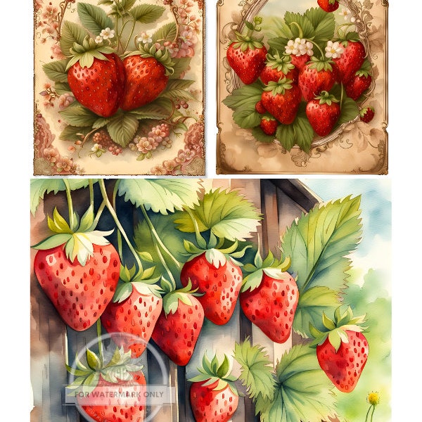 A4 Strawberry Trio Decoupage Rice Paper