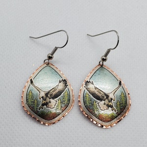 CEA-Beautiful Eagle COPPER earrings - Surgical Steel Hypo Allergenic Earwires.