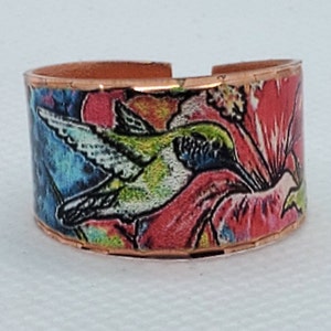CRI - Hibiscus & Hummingbird Ring - Beautiful adjustable COPPER ring.