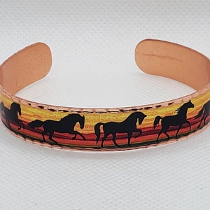 CBR - Colorful Handmade Horse Cuff Bracelet - Beautiful adjustable COPPER cuff bracelet.