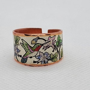 CRI - Flower and Hummingbird Ring - Beautiful adjustable COPPER ring.