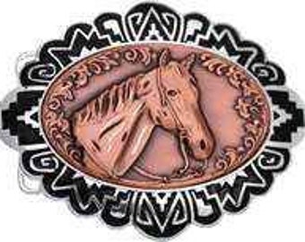 Western Horse - Western Belt Buckle on Copper